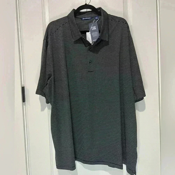 NWT CUTTER & BUCK FORGE PENCIL STRIPE STRETCH MENS  POLO IN BLACK XXXL - Picture 2 of 9